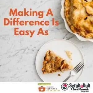 Making A Difference Is Easy As pie promo with an apple pie slice on a marble table