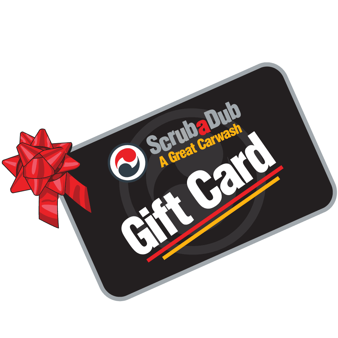 ScrubaDub gift card with a red bow